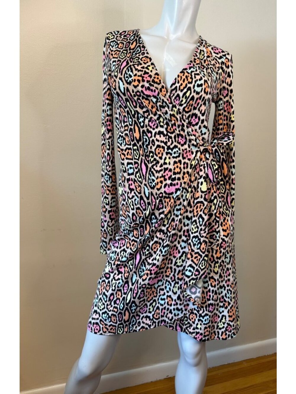 BCBG Max Azria Adele Colorful Leopard Cheetah Animal Punk Goth Wrap Dress S